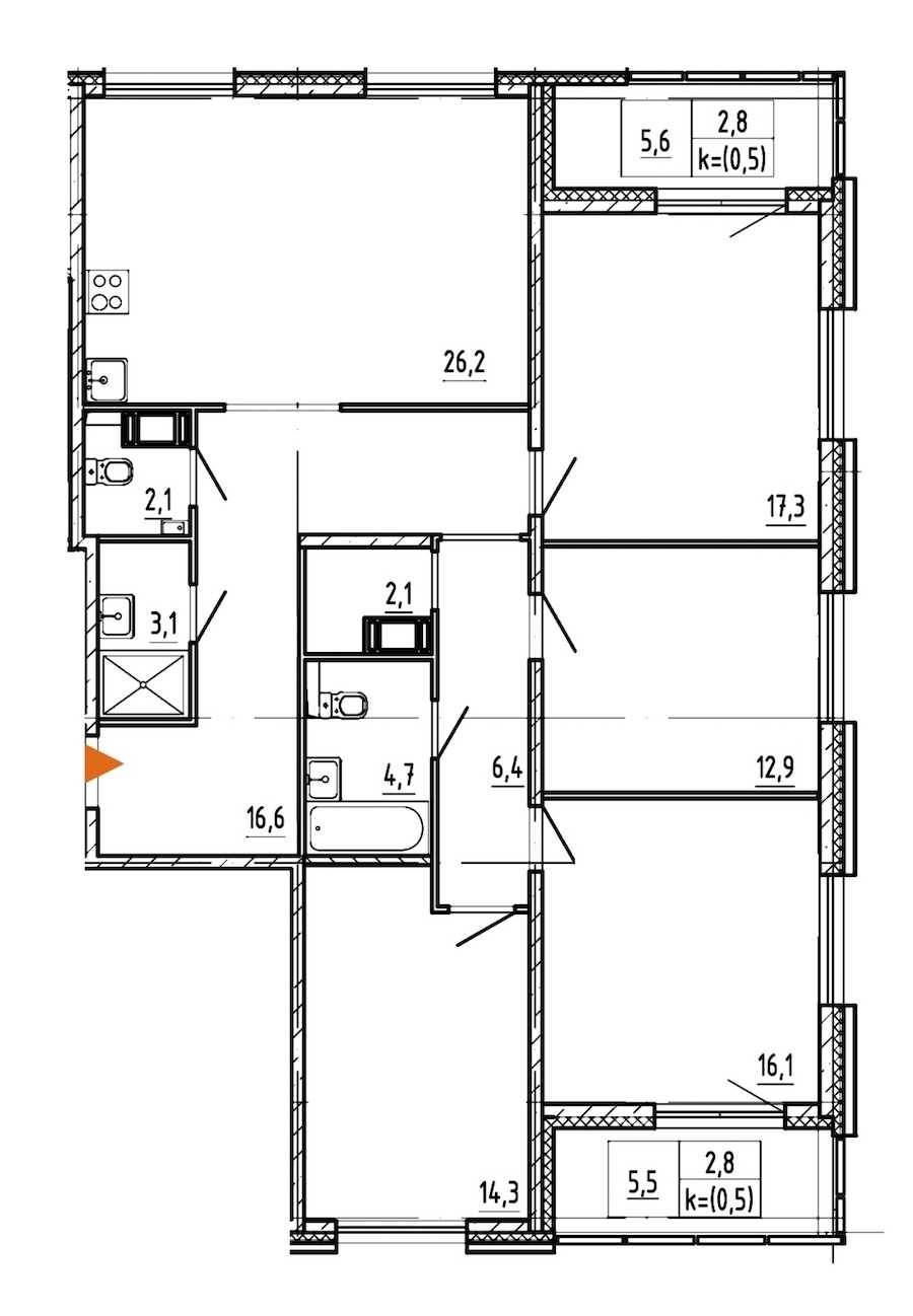 Четырехкомнатная квартира в : площадь 127.4 м2 , этаж: 3 – купить в Санкт-Петербурге